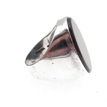 925 Sterling Silver Vintage Israel Real Black Onyx Oxidized Ring Size 9.25