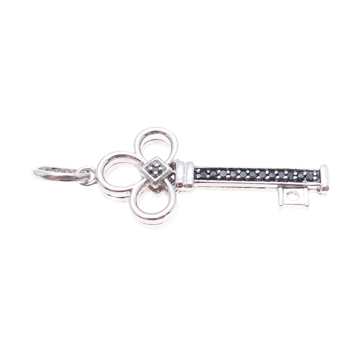 HN HENG NGAI 925 Sterling Silver Real Round-Cut Diamond Key Pendant