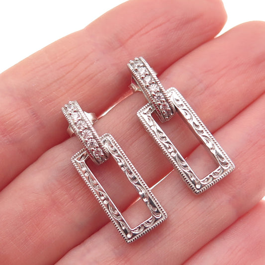 TACORI 925 Sterling Silver Round-Cut C Z Floral Dangle Earrings