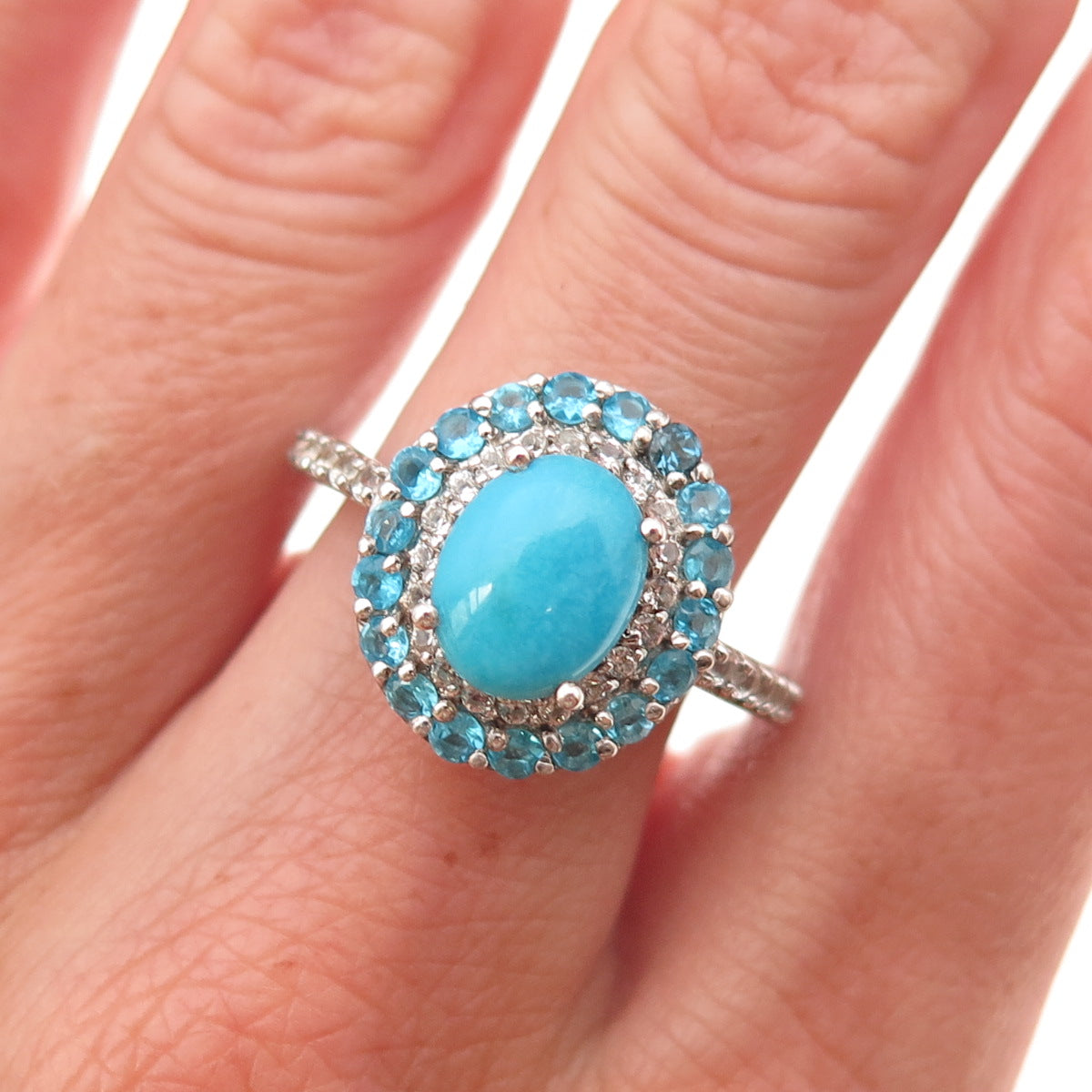 Chuck Clemency 925 Sterling Silver Real Turquoise Apatite & Topaz Ring Size 8.25