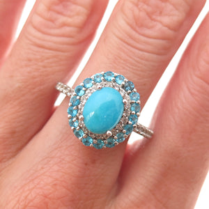 Chuck Clemency 925 Sterling Silver Real Turquoise Apatite & Topaz Ring Size 8.25