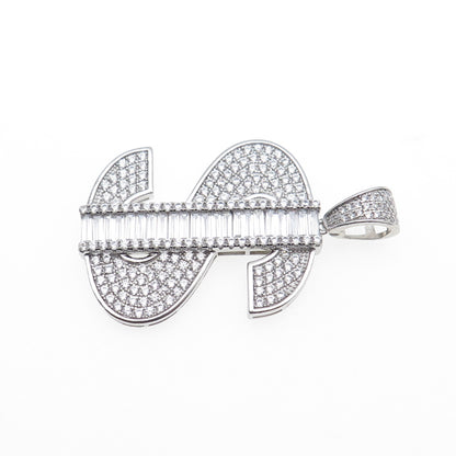 925 Sterling Silver Round & Baguette-Cut Dollar Sign Charm Pendant