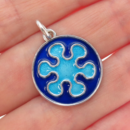 925 Sterling Silver Vintage Enamel Splash Flower Charm Pendant