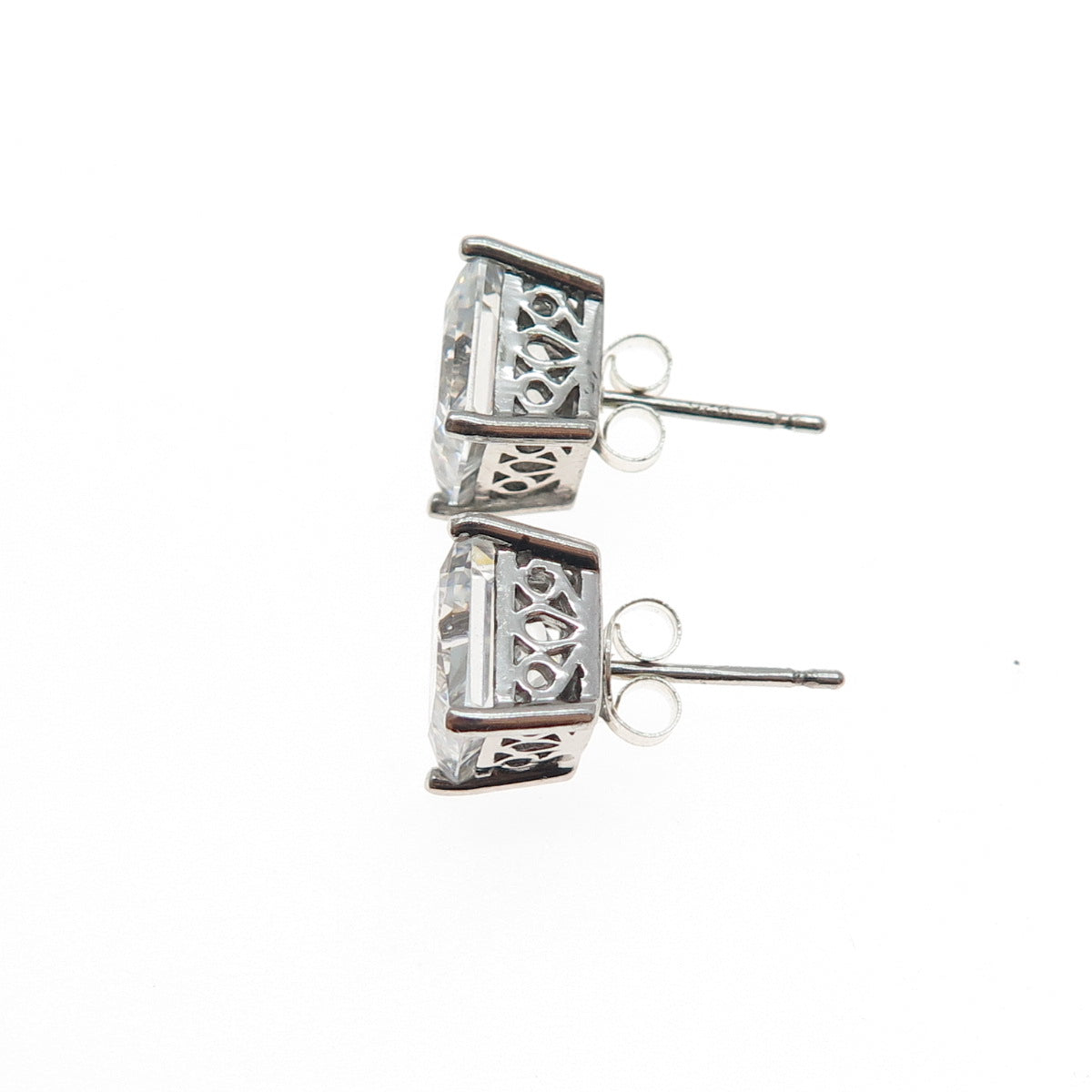 925 Sterling Silver Princess-Cut C Z Stud Earrings