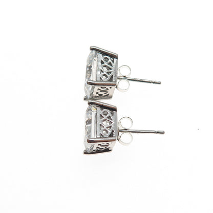 925 Sterling Silver Princess-Cut C Z Stud Earrings