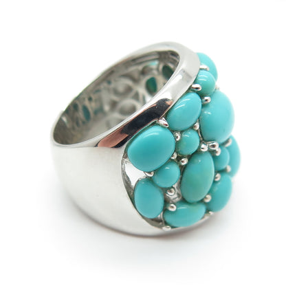 925 Sterling Silver Real Sleeping Beauty Turquoise Cluster Ring Size 5