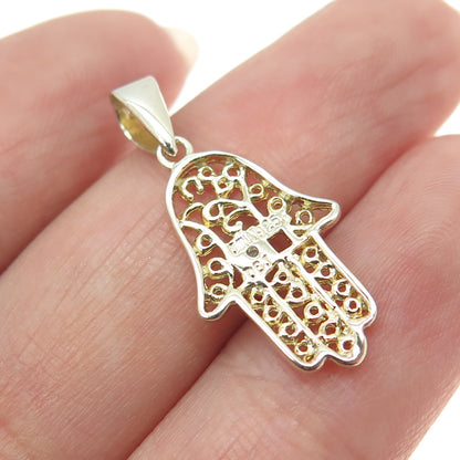 DBJ DEE BERKLE 925 Sterling Silver Gold Plated Real Diamond Hamsa Charm Pendant