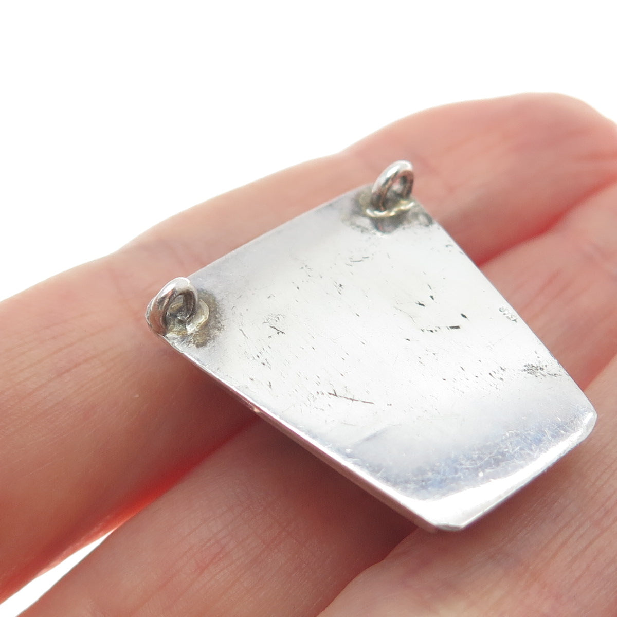 925 Sterling Silver Vintage Real Mahogany Jasper Modernist Slide Pendant
