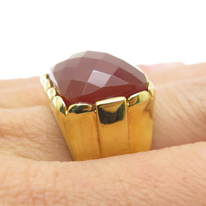 FADI 925 Sterling Silver Gold Plated Checkered Carnelian Gem Ring Size 6.25