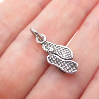 925 Sterling Silver Vintage Flip Flops Oxidized Minimalist Charm Pendant