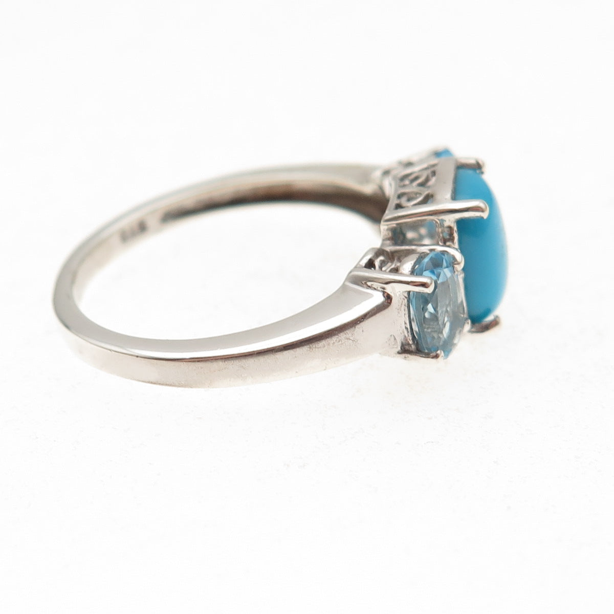 Chuck Clemency 925 Sterling Silver Real Turquoise & Blue Topaz Ring Size 8