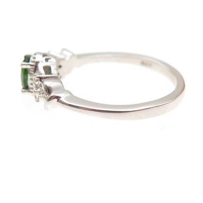 Chuck Clemency 925 Sterling Real Peridot & White Topaz Floral Ring Size 8.25