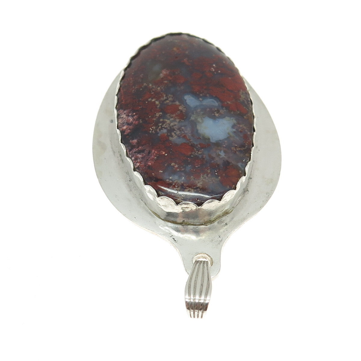 925 Sterling Silver Vintage Real Cabochon Blood Agate Modernist Pendant