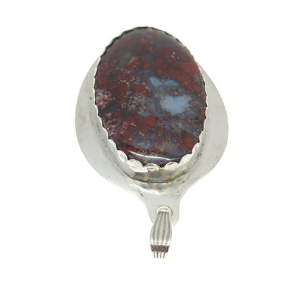925 Sterling Silver Vintage Real Cabochon Blood Agate Modernist Pendant