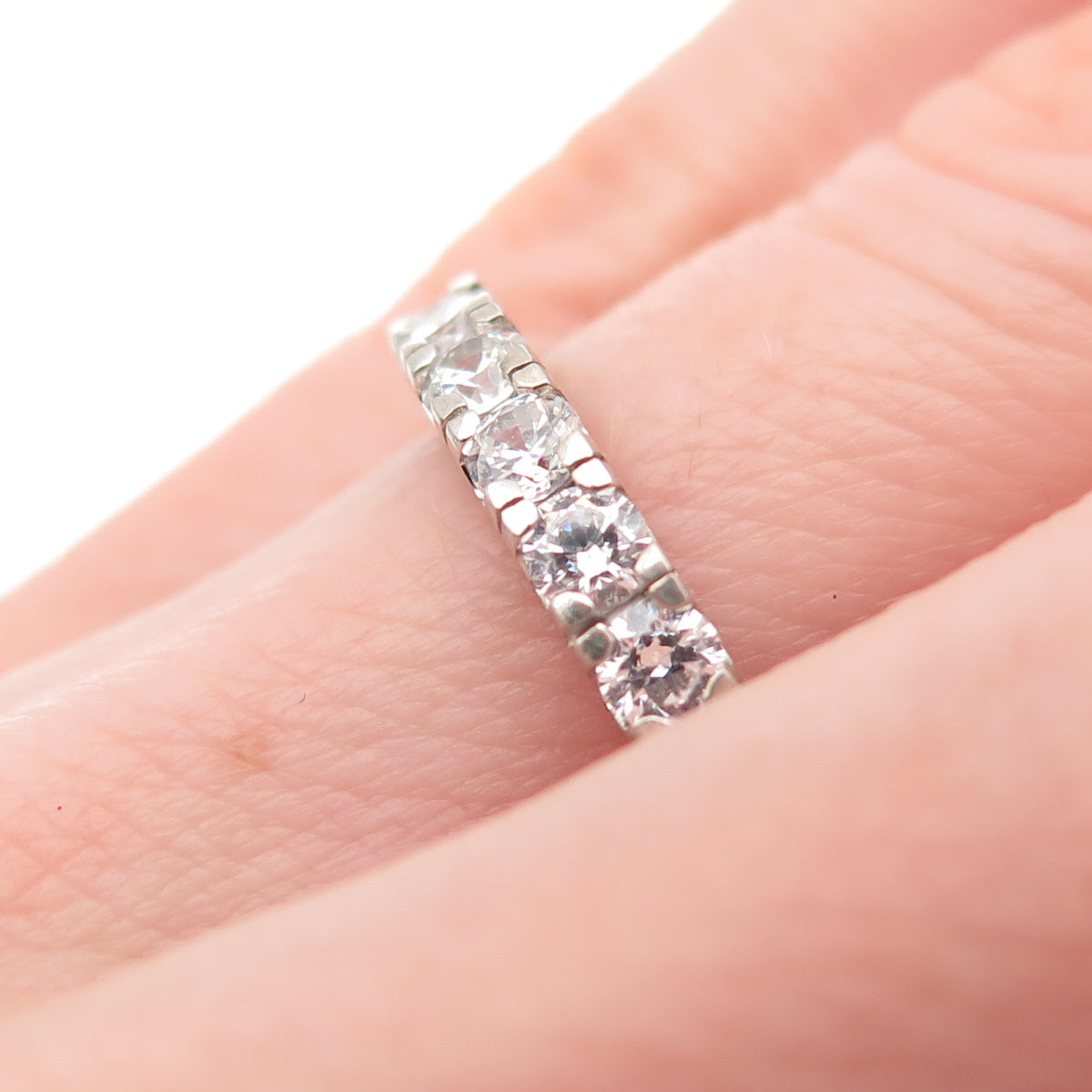 925 Sterling Silver Round-Cut C Z Half Eternity Band Ring Size 6