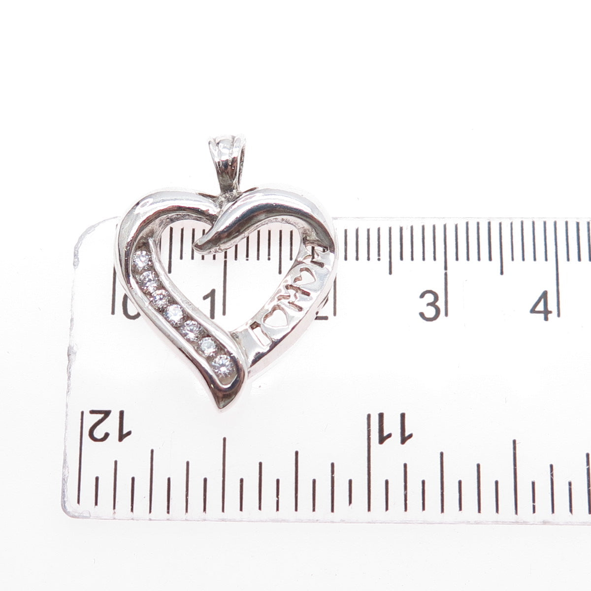 925 Sterling Silver Round-Cut C Z Mom Heart Charm Pendant