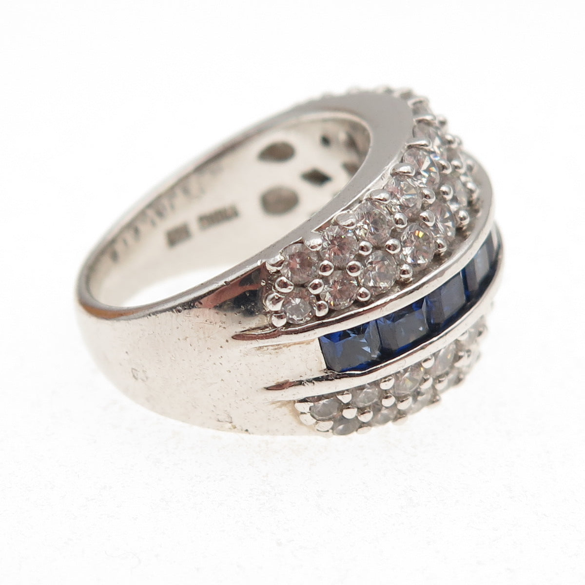 925 Sterling Silver Lab-Created Sapphire & C Z Ring Size 7