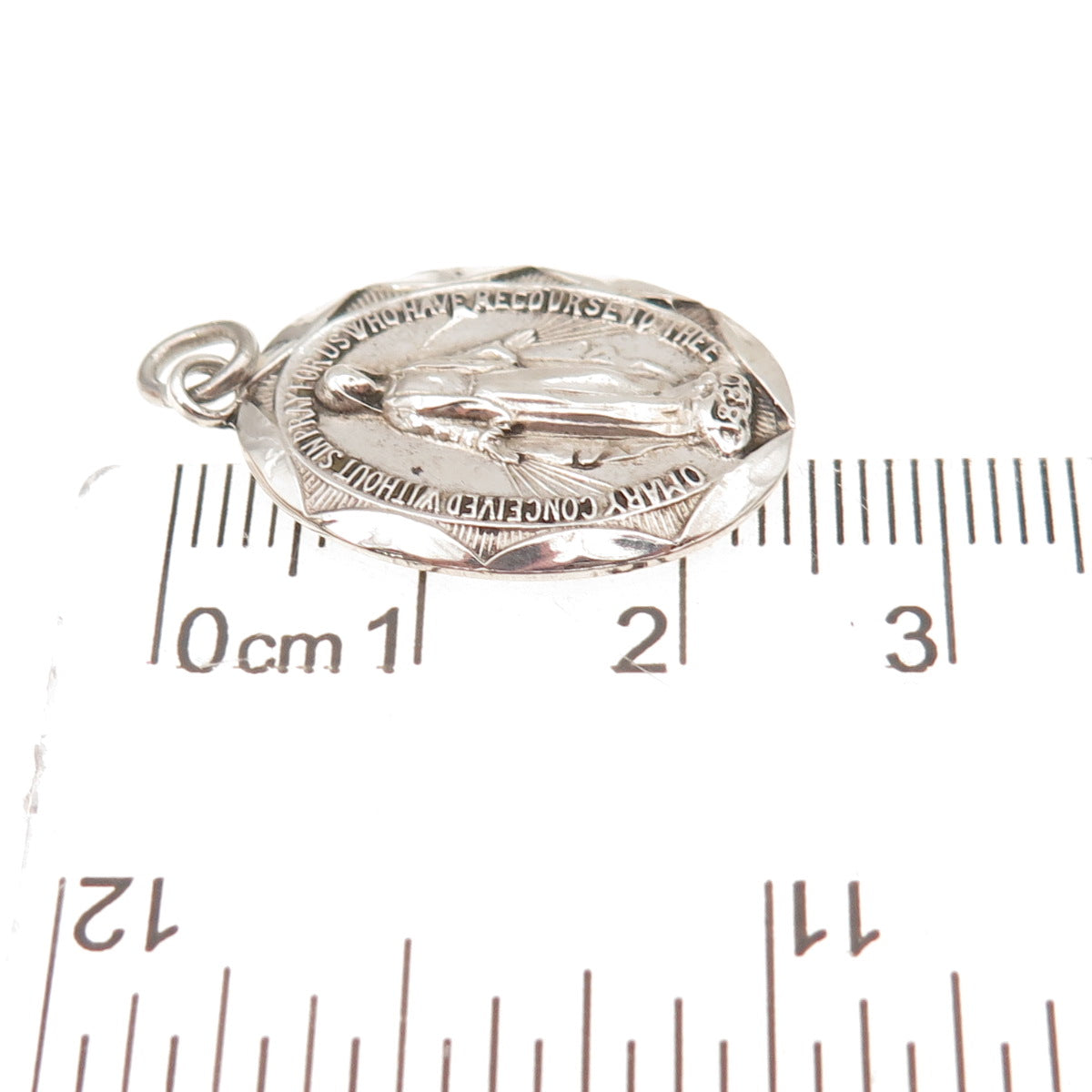 925 Sterling Silver Antique Art Deco St. Mary Miraculous Medal Charm Pendant