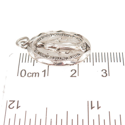 925 Sterling Silver Antique Art Deco St. Mary Miraculous Medal Charm Pendant
