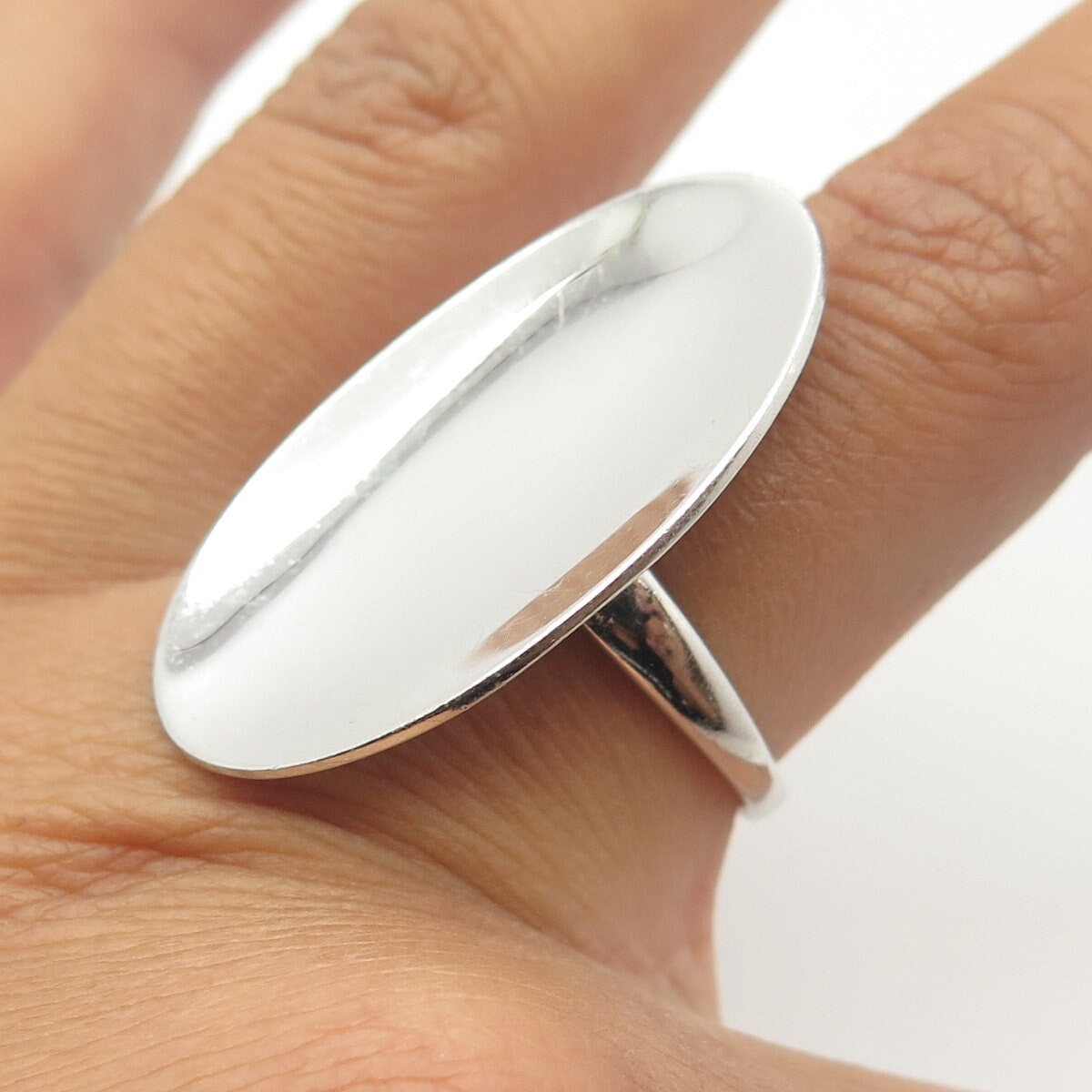 925 Sterling Silver Vintage Finola Modernist Oval Disc Cocktail Ring Size 8