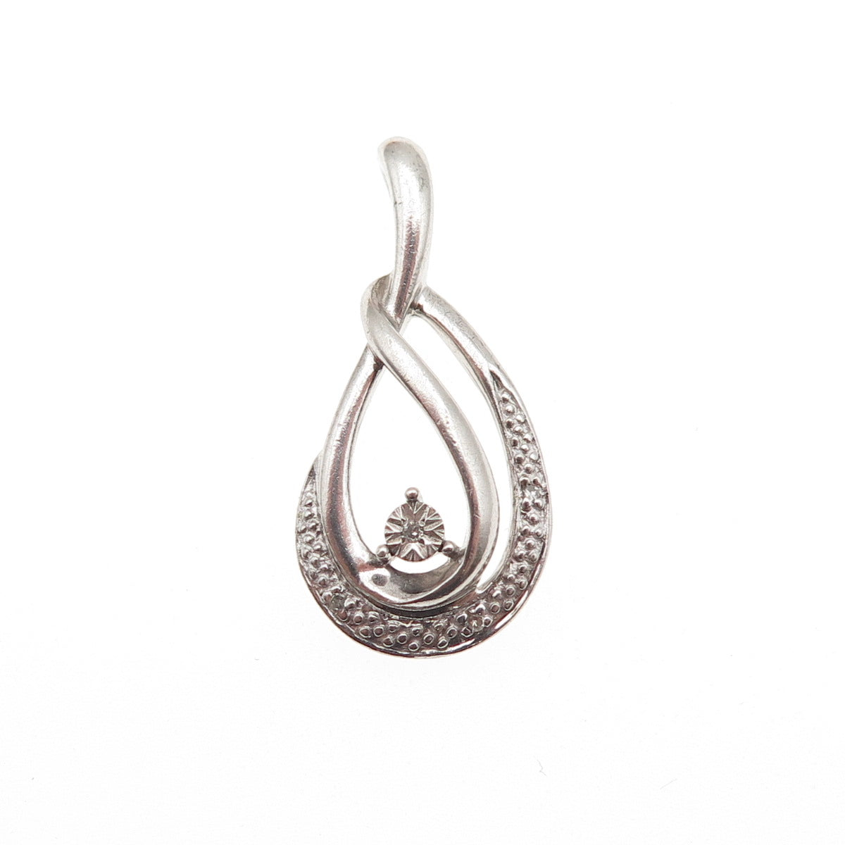 925 Sterling Silver Real Round-Cut Diamond Teardrop Charm Pendant