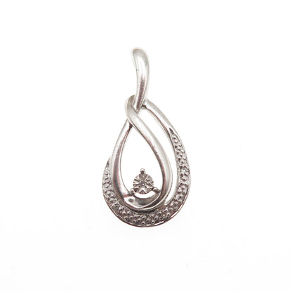 925 Sterling Silver Real Round-Cut Diamond Teardrop Charm Pendant
