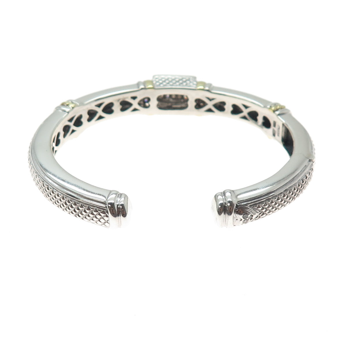 JUDITH RIPKA Sterling Silver & 18K Gold Real Round-Cut Diamond Cuff Bracelet 6"