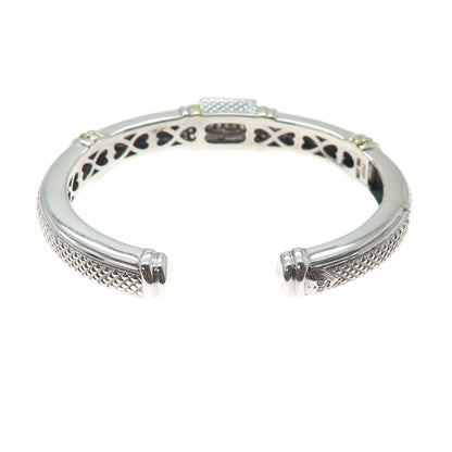 JUDITH RIPKA Sterling Silver & 18K Gold Real Round-Cut Diamond Cuff Bracelet 6"