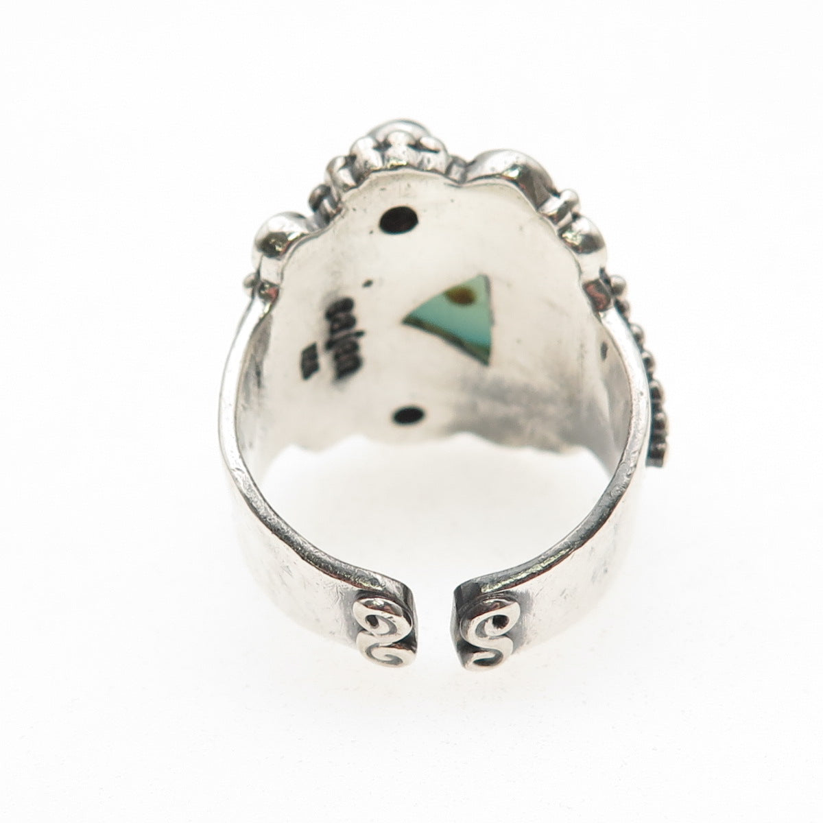 Sajen Sterling Silver Vintage Real Chalcedony Tourmaline Adjustable Ring Size 9