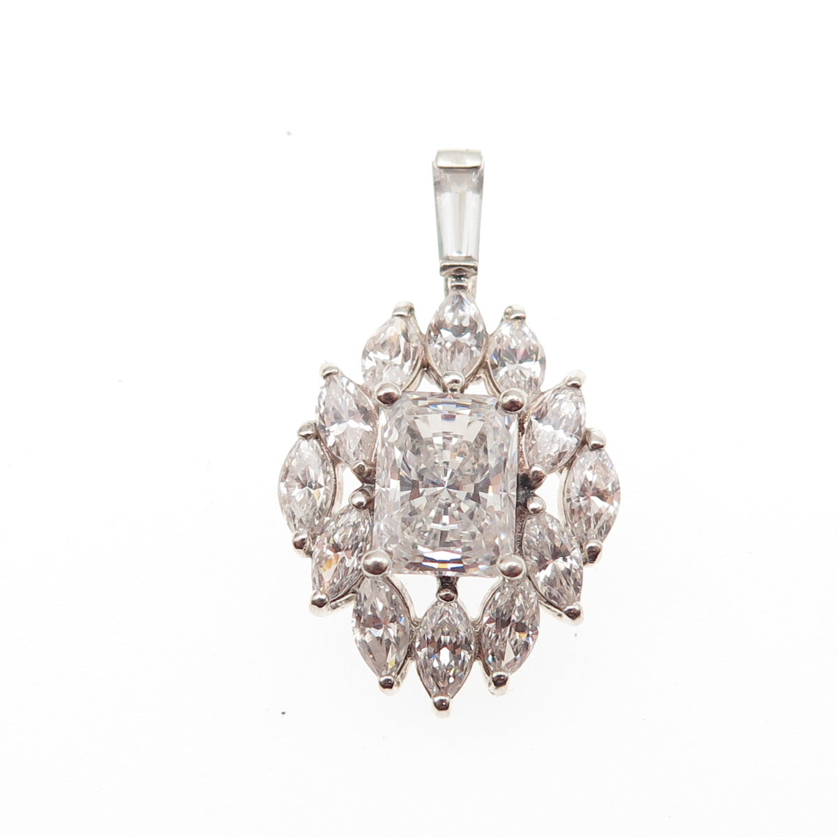 925 Sterling Silver Radiant & Marquise-Cut C Z Charm Pendant