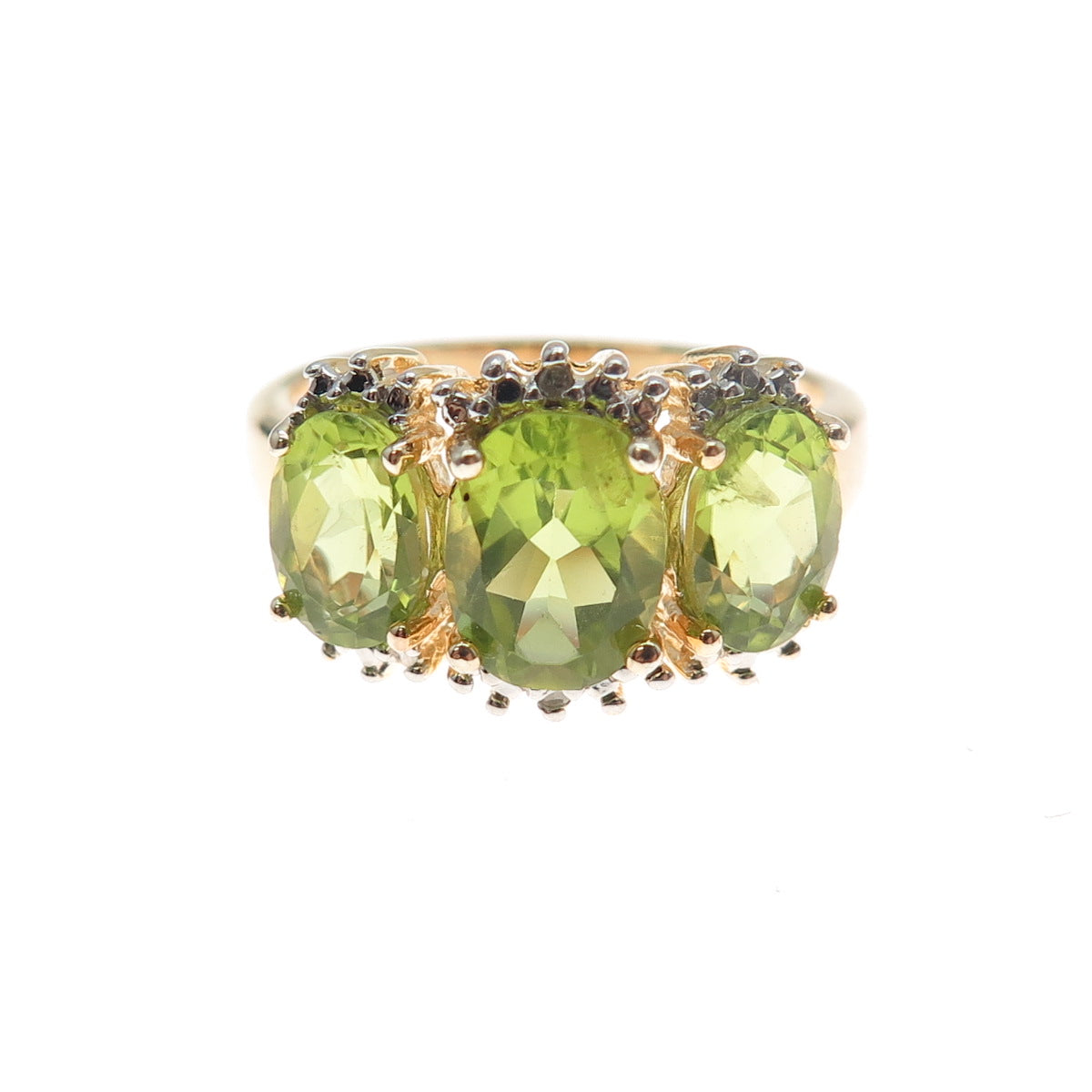 ROSS SIMONS 925 Sterling Silver Gold Plated Real Diamond & Peridot Ring Size 7