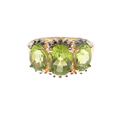 ROSS SIMONS 925 Sterling Silver Gold Plated Real Diamond & Peridot Ring Size 7