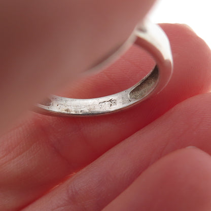 925 Sterling Silver Vintage Real Black Onyx Modernist Oxidized Ring Size 8