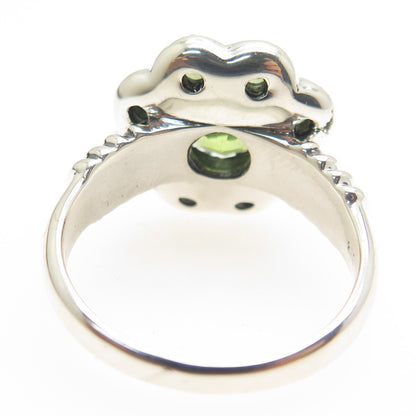 925 Sterling Silver Real Round-Cut Peridot Flower Ring Size 7.75