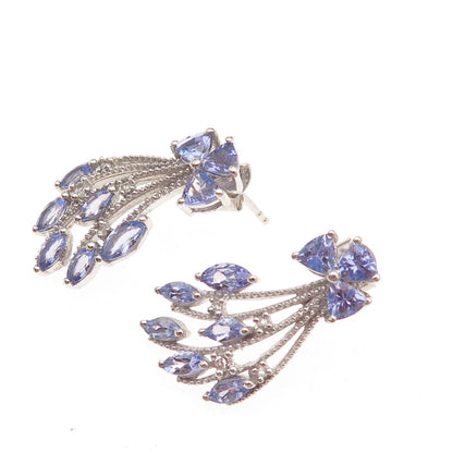 Chuck Clemency 925 Sterling Silver Real Multi-Cut Tanzanite Floral Earrings