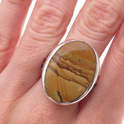 925 Sterling Silver Vintage Real Picture Jasper Oxidized Ring Size 11.5