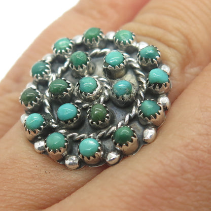 Old Pawn Sterling Silver Royston Turquoise Snake Eye Floral Tribal Ring Size 4.5