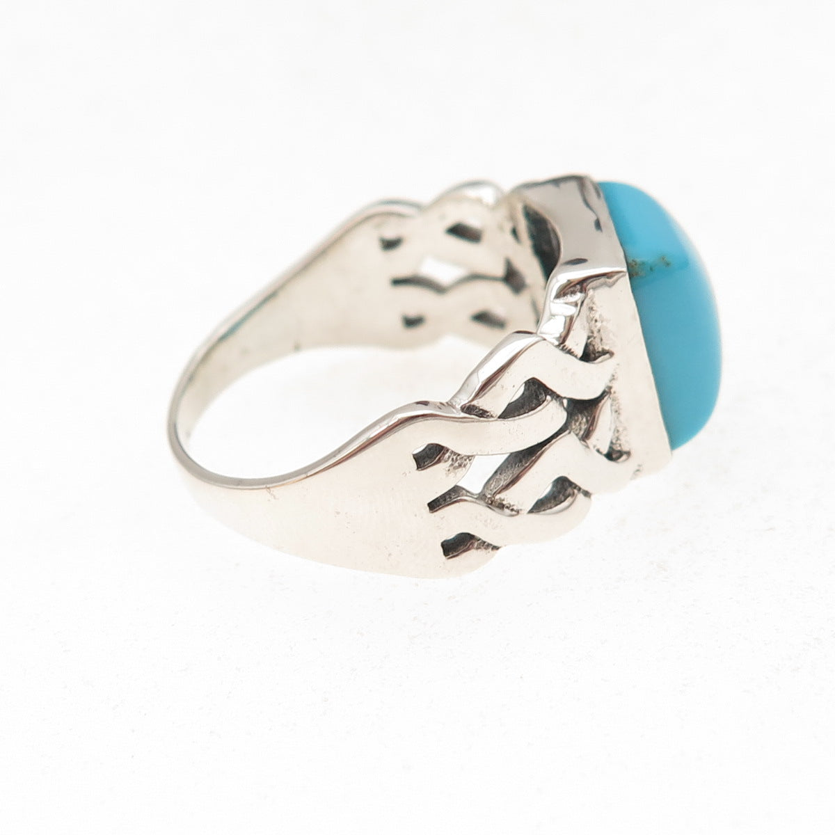 925 Sterling Silver Vintage Real Sleeping Beauty Turquoise Woven Ring Size 9.25