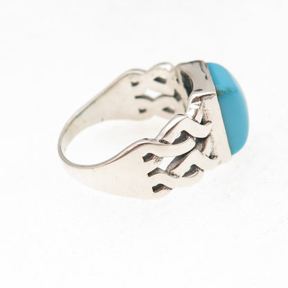 925 Sterling Silver Vintage Real Sleeping Beauty Turquoise Woven Ring Size 9.25