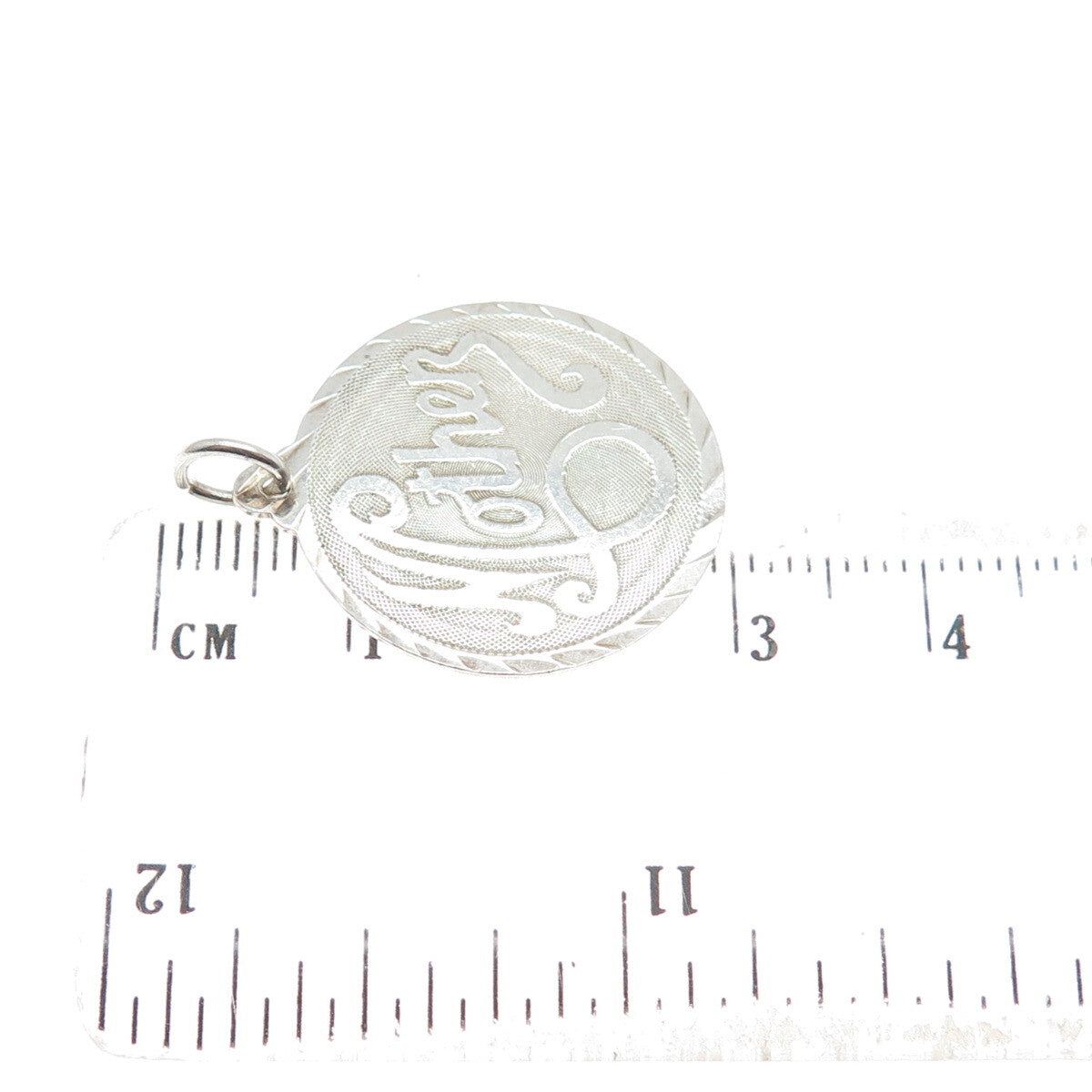 925 Sterling Silver Vintage "Mother" Textured Round Pendant