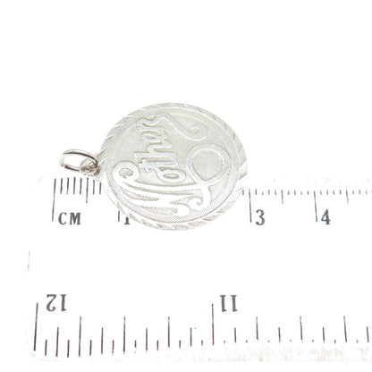 925 Sterling Silver Vintage "Mother" Textured Round Pendant