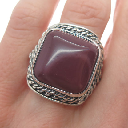 925 Sterling Silver Vintage Real Cushion-Cut Purple Jasper Oxidized Ring Size 11