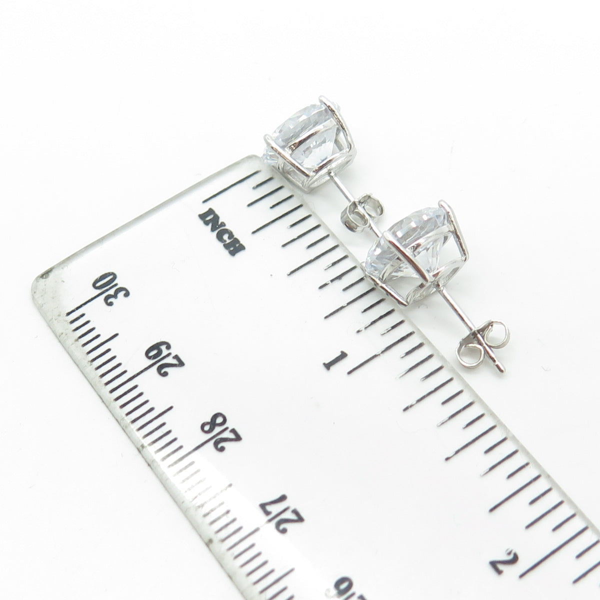 HAN 925 Sterling Silver Round-Cut White C Z Stud Earrings