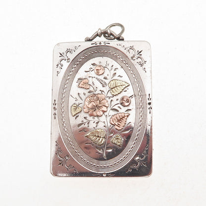 Thomas & Co. 925 Sterling 3-Tone Antique 1881 Birmingham Floral Locket Pendant