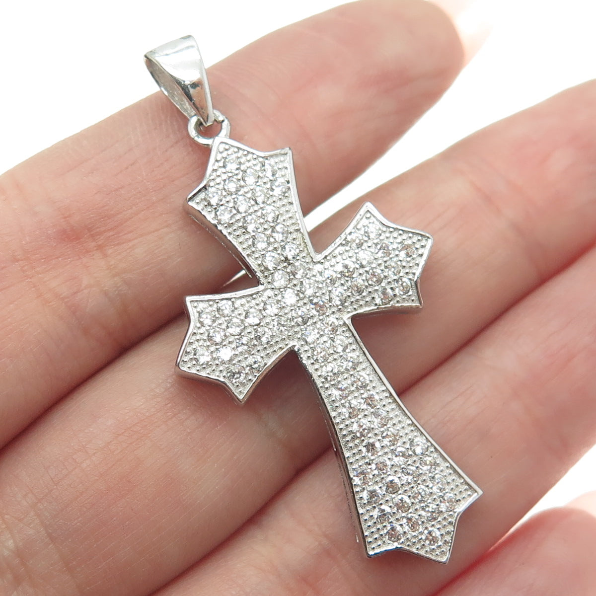 925 Sterling Silver Round-Cut Shaped C Z Cross Pendant