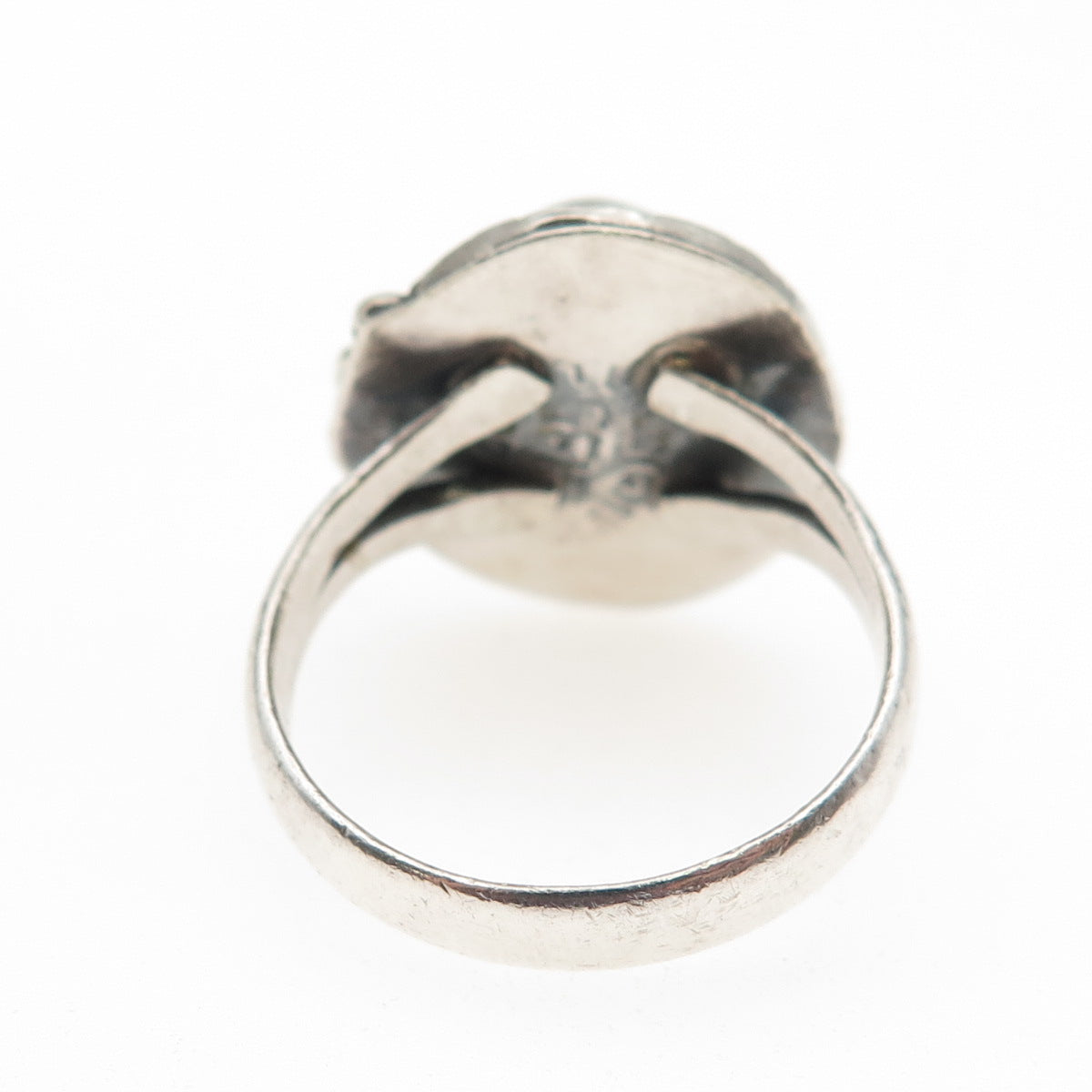 925 Sterling Silver Vintage Mexico Dichroic Glass Oxidized Ring Size 8.5