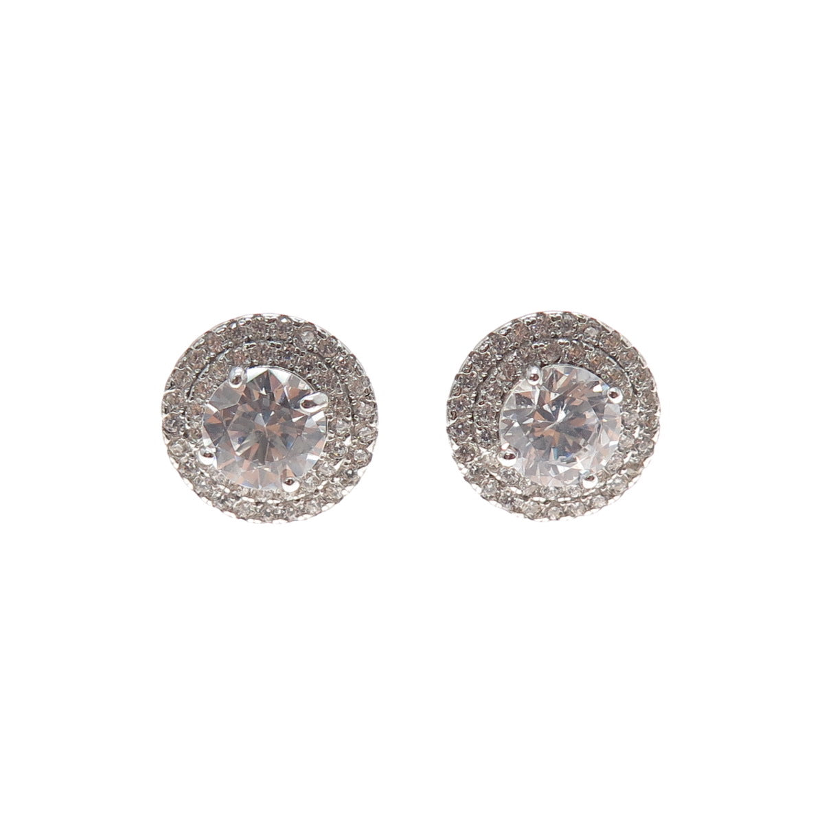 925 Sterling Silver Round-Cut C Z Stud Earrings