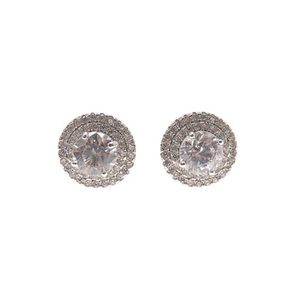 925 Sterling Silver Round-Cut C Z Stud Earrings