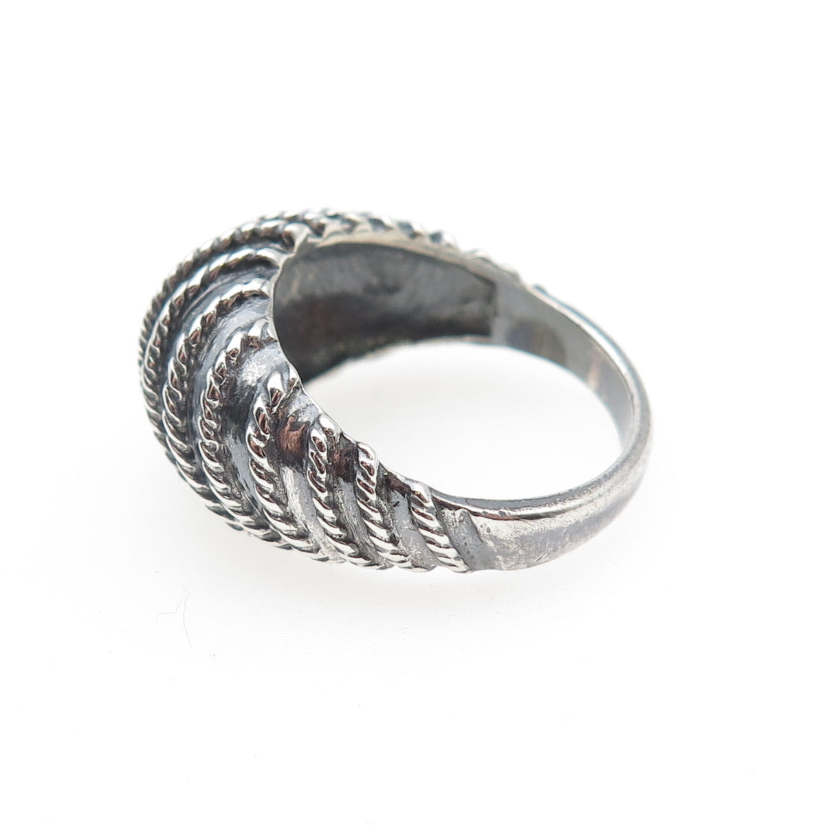 925 Sterling Silver Vintage Modernist Ribbed Dome Oxidized Ring Size 7.25