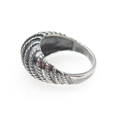 925 Sterling Silver Vintage Modernist Ribbed Dome Oxidized Ring Size 7.25